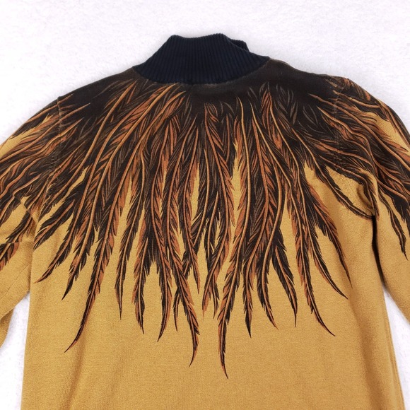 Bob Mackie Wearable Art Feather Zip Sweater L Gold - Picture 8 of 10